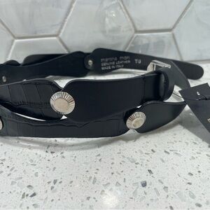 Martina Mori Black Leather Crocodile Print Twisted Belt Silver Embellishment NWT
